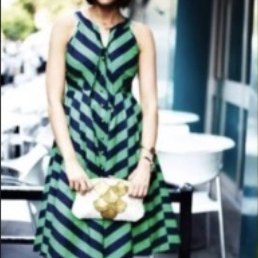 Anthropology Brand, Girls from Savoy, Green & Navy Sun Dress w/ pockets, Sz 4 - Picture 2 of 16